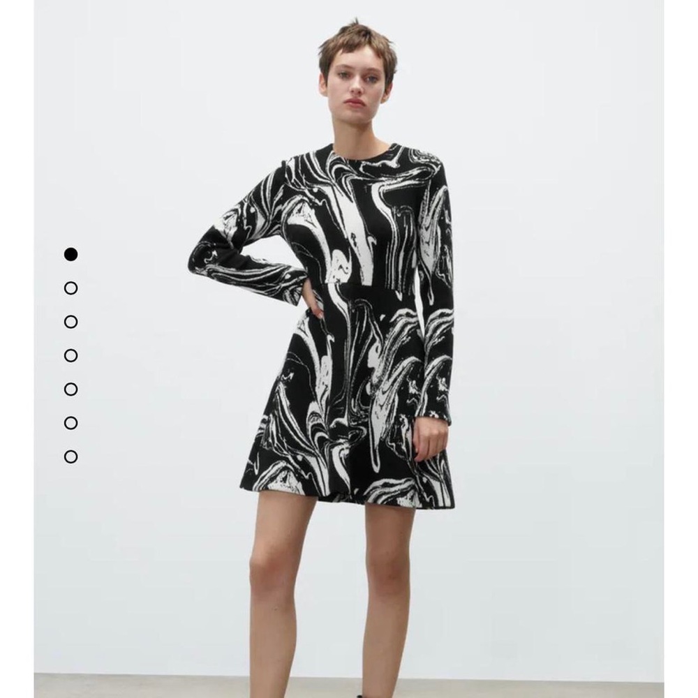 NWT Zara Black Jacquard White Casual Fit & Flare Dress L